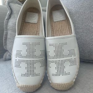 Tory Burch Espadrille White Logo Flat - Size 6.5